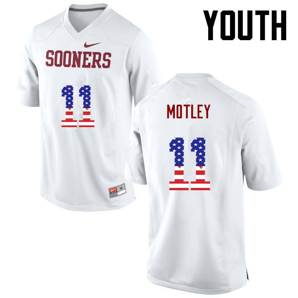 Youth Oklahoma Sooners #11 Parnell Motley College Football USA Flag Fashion Jerseys-White - Click Image to Close